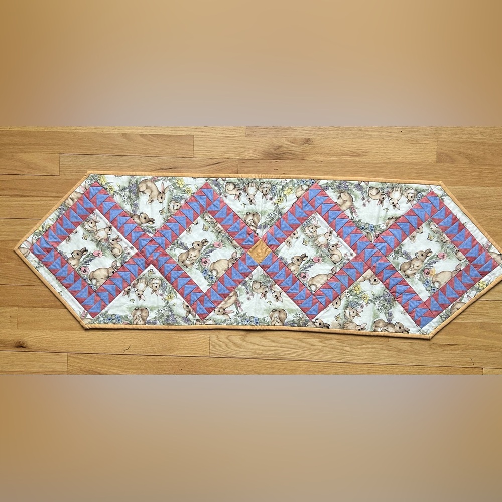 Easter Spring Bunny Rabbit Reversible Handmade Quilted Table Runner 🩵🐰🐇🩷